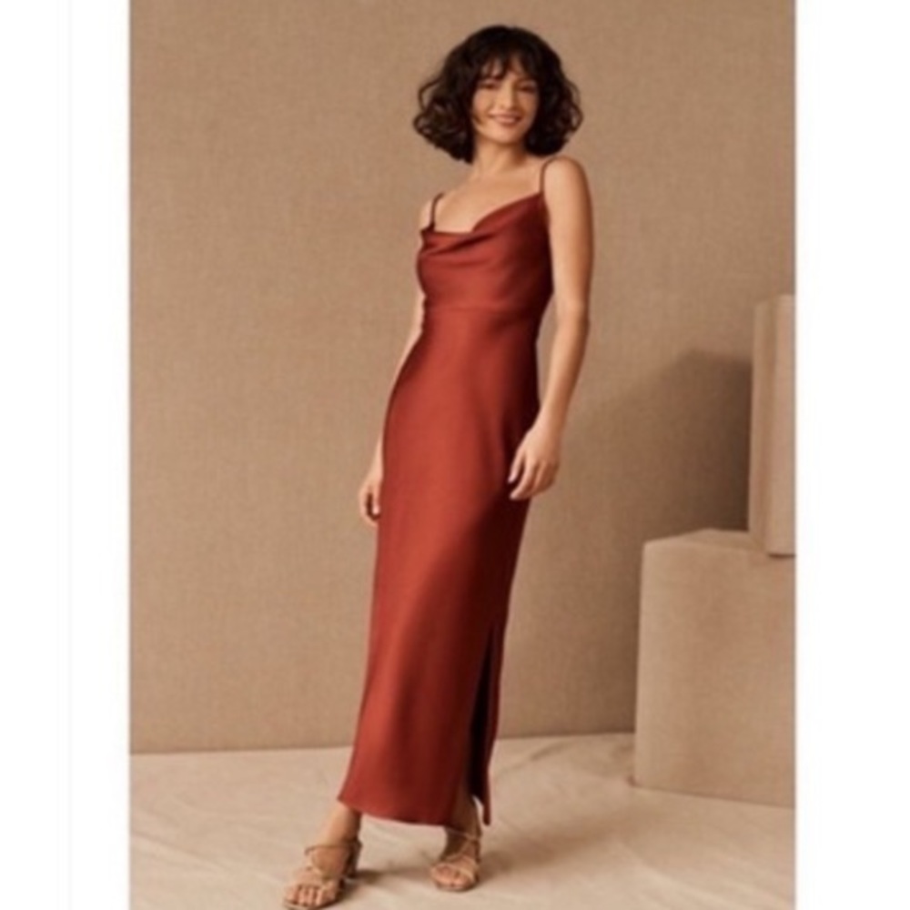 BHLDN Cali Satin Charmeuse Midi Dress in Cinnamon